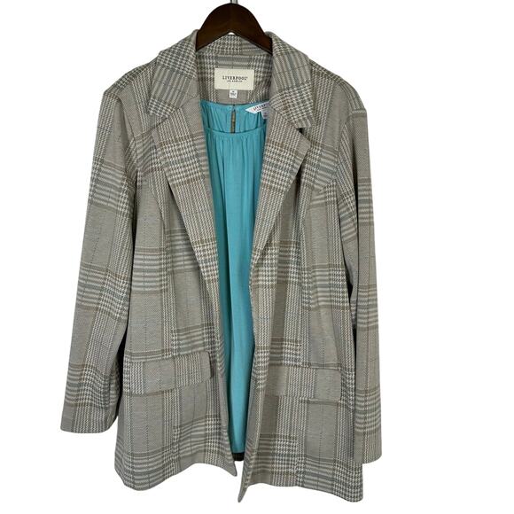 Liverpool LA Oatmeal Plaid Boyfriend Blazer Turquoise Shell 1X Academia Office - Picture 1 of 16